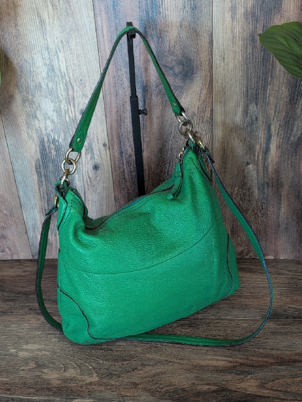 Coach Vintage Green Pebbled Leather Poppy Avery Hobo Crossbody Bag          M357 - Picture 2 of 16